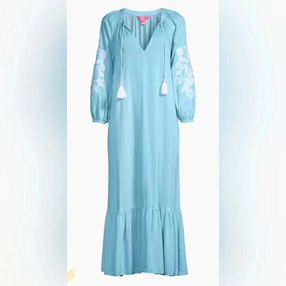 NWT Lilly Pulitzer Cheree Seashell Maxi Celestial Blue Cover-Up XXS - XS - Picture 4 of 8